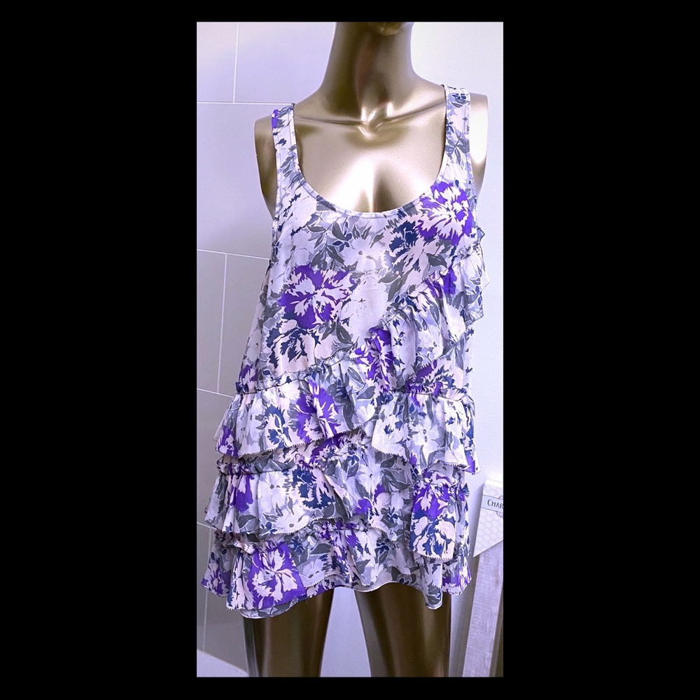 Eliot Label floral silk tiered ruffle tank top